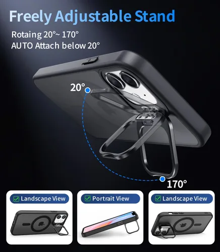 Miniatura 2 de Funda magnética para iPhone 11 con soporte, compatible con Magsafe, protección militar y protector de lente de cámara, funda translúcida mate