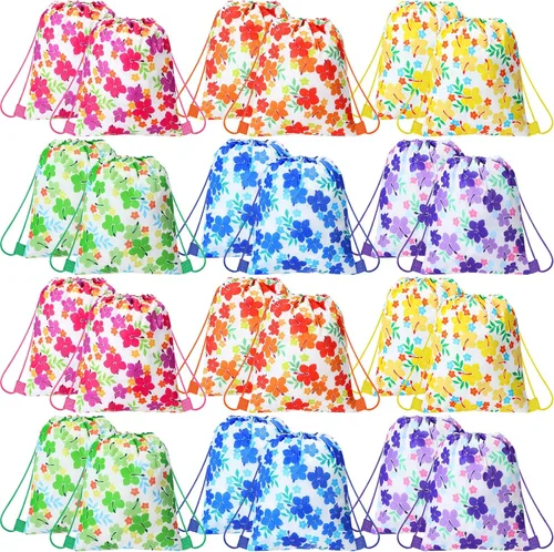 Teling Bolsas de recuerdo de fiesta de hibisco con cordón, bolsas de regalo tropicales para cumpleaños, baby shower, paquetes de recuerdos de fiesta