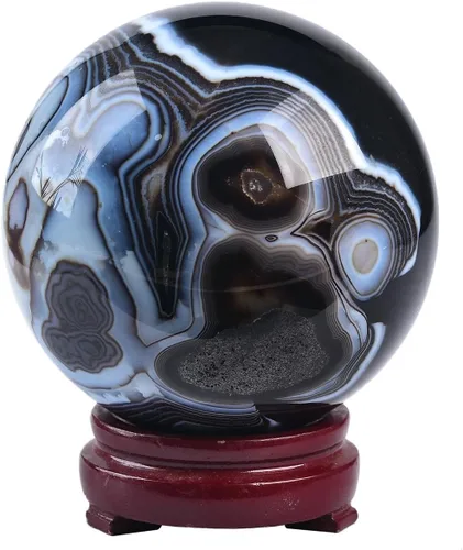 Miniatura 44 de JIC Gem Esfera grande de cristal Chevron de amatista con cristales curativos de curación con soporte de madera para meditación y decoración