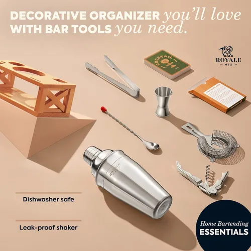 Miniatura 3 de Mixology - Kit de barman con soporte, juego de bar para el hogar con 25 recetas de cóctel para mezclar bebidas, kit ideal de barman para regalo
