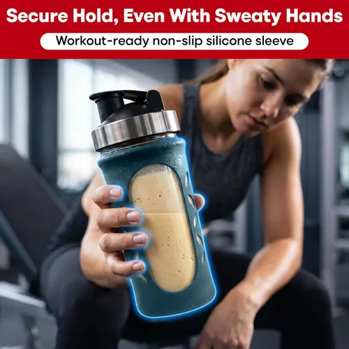 Miniatura 4 de Botella mezcladora de vidrio para mezclas y batidos de proteínas, 20 onzas, sin BPA, a prueba de fugas y duradera, botella mezcladora para gimnasio