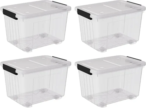 Miniatura 2 de Paquete de 4 cajas de almacenamiento con pestillo transparente de 30 litros, contenedores grandes de plástico con ruedas