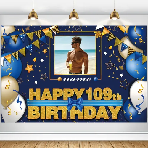 Miniatura 15 de Pancarta Personalizada de Decoraciones de Feliz Cumpleaños 101 - Telón de Fondo de 101 Años para Mujeres Hombres Niños Niñas Suministros de Fiesta