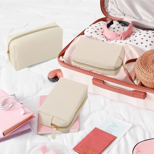 Miniatura 7 de Dunzy - Estuche de maquillaje de 8 piezas, de piel sintética, impermeable, pequeño, bolsa de aseo, organizador de cosméticos portátil, resistente al