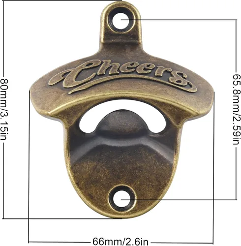 Miniatura 5 de Abridor magnético de botellas de cerveza Cheers para montar en la pared, con imanes, bronce antiguo, abridor de tapa de cerveza magnético