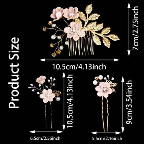 Miniatura 2 de BOYIVI 4 accesorios para el cabello de boda, peines y alfileres para el cabello de novia con perlas rosas, tenedores de pelo vintage para novias