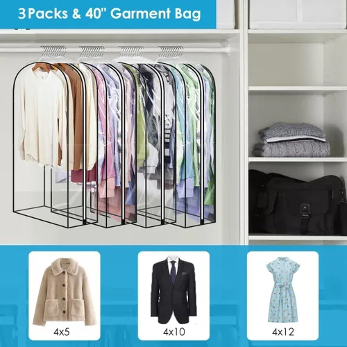 Miniatura 2 de Perchas transparentes de 40 pulgadas con cremallera lateral lisa, bolsas impermeables con refuerzo de 10 pulgadas para camisas, abrigos, vestidos