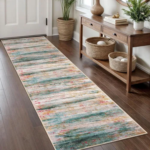 Miniatura 161 de KOZYFLY – Alfombra de pasillo moderna y lavable de diseño abstracto verde, 2 x 5 pies, antideslizante, suave y de pelo corto, ideal para cocina