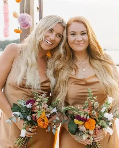 Miniatura 4 de Vestidos de dama de honor de satén con tirantes delgados, vestidos largos con cuello vuelto, vestidos de graduación, vestido de noche formal