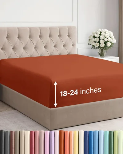 Miniatura 46 de Sábana bajera ajustable extra profunda tamaño completo – Sábana bajera individual de lujo para hotel únicamente – Se adapta fácilmente a colchones