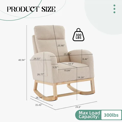 Miniatura 3 de IDEALHOUSE Mecedora para guardería, mecedora tapizada con respaldo alto y bolsillo lateral, cómoda silla de lactancia para lactancia, sillón