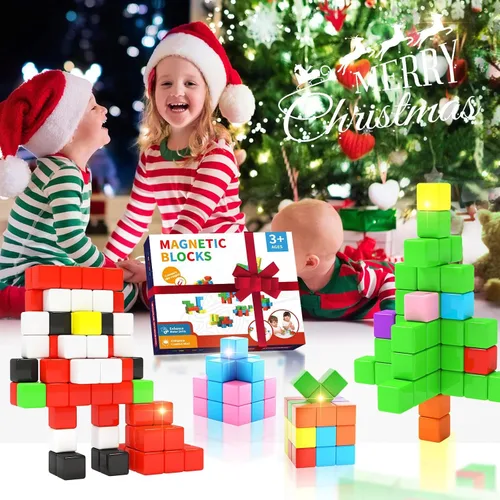 Miniatura 7 de Hiwawind 40 bloques magnéticos, regalos ideales para niños de 3, 4, 5, 6 años, juguetes de aprendizaje STEM para niños y niñas de 3 a 5 años