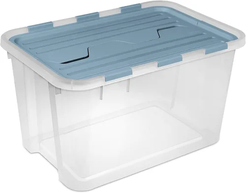 Miniatura 10 de Sterilite Paquete de 6 cajas de almacenamiento con tapa con bisagras, contenedores organizadores de plástico, 20 cuartos de galón, color azul