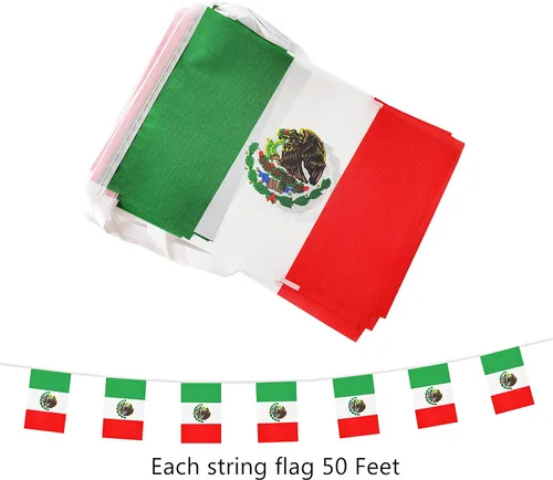 Miniatura 3 de Cadena de bandera de México de 50 pies, 38 mini banderas mexicanas pequeñas, Día de la Independencia del 4 de julio, eventos patrióticos, deportes