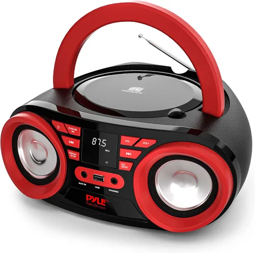 Pyle Reproductor de CD portátil Bluetooth Boombox altavoz - Radio estéreo AM/FM y sonido de audio, compatible con CD-R-RW/MP3/WMA, USB, AUX,