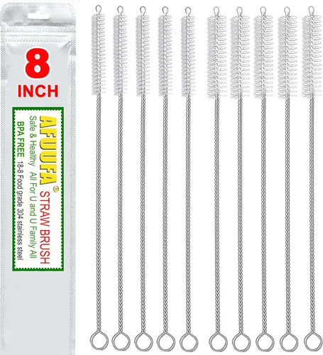Juego de 10 cepillos limpiadores de pajillas, 5 piezas de 0.315 x 0.315 in y 0.394 in, nailon y acero inoxidable, duradero, perfecto para comederos