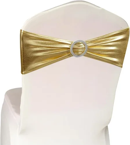 Bandas elásticas de Spandex para sillas con hebilla deslizante para decoración de boda, no incluye las fundas color blanco, 50 piezas Dorado