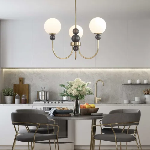 Miniatura 3 de BOKT Candelabros de cristal con forma de globo de mediados de siglo, moderna lámpara dorada para casa de campo, con barra ajustable, lámpara