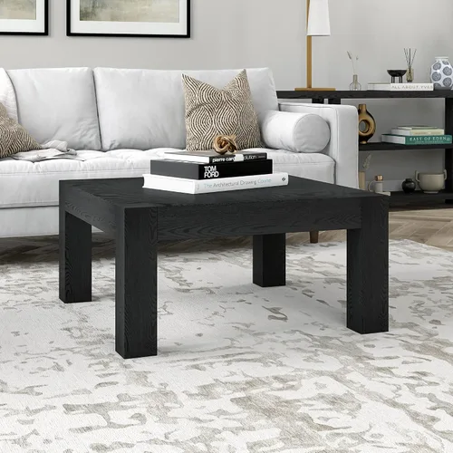 Miniatura 9 de Henn&Hart Mesa de centro cuadrada de 34 pulgadas con parte superior de madera para sala de estar, sala familiar, oficina o apartamento, color negro