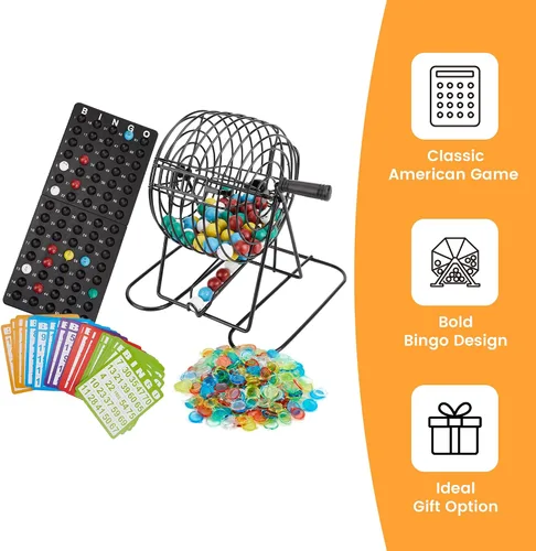 Miniatura 5 de Juego de bingo, incluye jaula de rueda de bingo, 75 bolas de bingo de colores, 50 tarjetas de bingo, 300 fichas de bingo coloridas, tablero maestro