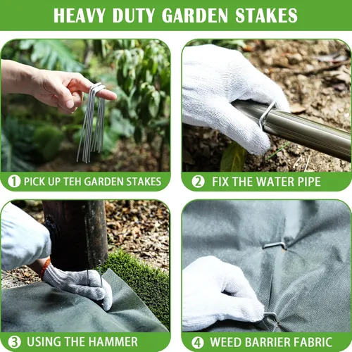 Miniatura 8 de SUNTURF Paquete de 100 estacas de jardín de acero galvanizado de calibre 11 de 6 pulgadas, grapas de sujeción para asegurar tela de malas hierbas
