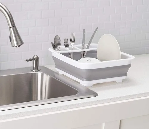 Miniatura 7 de THANSTAR Escurridor de platos plegable, organizador portátil de vajilla para cocina, autocaravanas, cámpers, remolque de viaje, bandeja