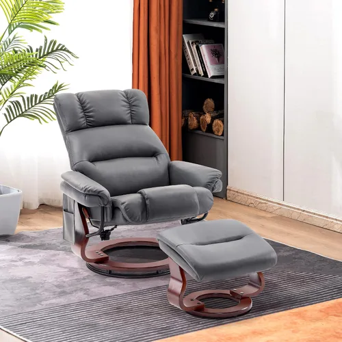 Miniatura 2 de MCombo Sillones reclinables giratorios con otomana, sillas reclinables de TV con masaje por vibración, silla ergonómica de piel sintética para sala