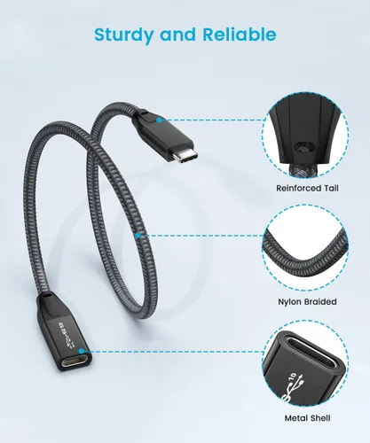 Miniatura 6 de Cable de extensión USB C, 2 pies / 2.0 ft USB 3.1 Gen 2 tipo C macho a hembra cable extensor compatible con PD 100W/10Gbps/4K @60Hz salida de video
