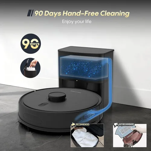 Miniatura 3 de Combo robot de aspiradora y trapeador, 90 días de autovaciado, 6000 Pa potente succión, mapeo del hogar, aspiradora robótica fácil y personalizada