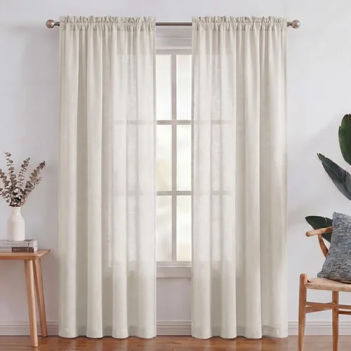 Miniatura 16 de Turquoize cortinas traslúcidas de lino natural, cortinas semitransparentes, cortinas de arpillera con bolsillo para cortinero, paneles para ventana