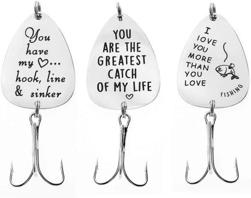 3 piezas grabadas de anzuelo de pesca señuelo de pesca pescador amante regalo para hombre, boramigo, marido, Navidad, boda, día del padre, regalo de