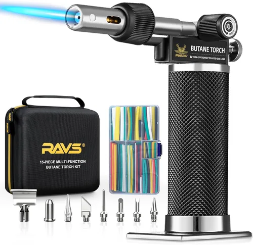 Miniatura 10 de RAVS Kit de Soldador de Butano Inalámbrico, Kit de Soplete de Butano Multifunción de 14 Piezas, Soplete de Soldadura Portátil con Llama Ajustable