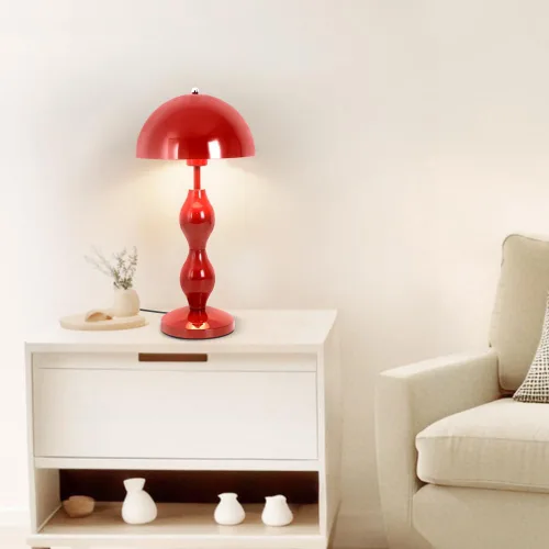 Miniatura 2 de Lámpara de mesa de hongos, lámparas únicas de maceta para dormitorio, bonita lámpara de escritorio LED roja, lámpara moderna de mediados de siglo
