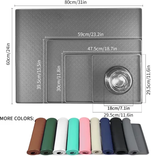 Miniatura 2 de Ptlom Mantel individual para mascotas para perros y gatos, tapete para evitar el desbordamiento de alimentos y agua, adecuado para mascotas Gris
