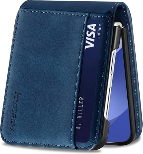 Miniatura 24 de Funda de piel con tapa para Samsung Galaxy Z Flip 3, con protección de bisagra, delgada y magnética tipo cartera [1 tarjetero], funda protectora a