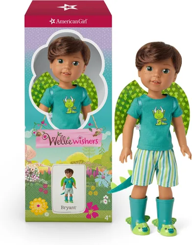 American Girl WellieWishers - Muñeca Bryant de 14.5 pulgadas con camiseta, pantalones cortos, alas de dragón y cola y botas, para mayores de 4 años