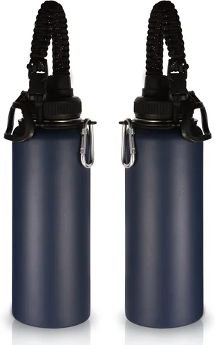 Miniatura 45 de Volhoply Botellas de agua aisladas en paquete de 2, 40 onzas, botella deportiva de acero inoxidable con asa de paracord y tapa con boquilla, taza