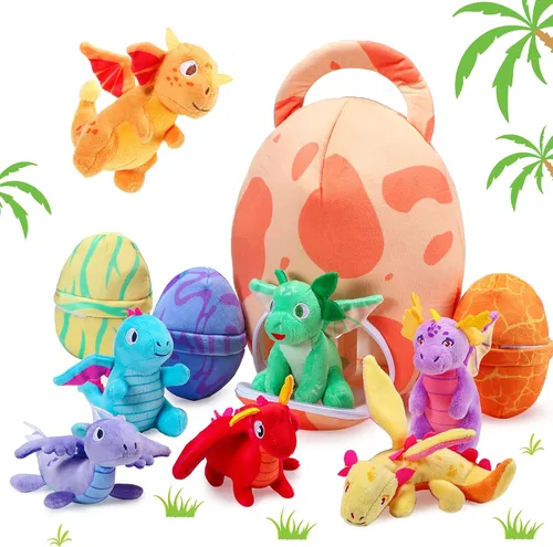 Zhanmai 11 piezas de juguete de peluche de dinosaurio de Pascua pequeño dino de peluche y bolsa de huevos conjunto de animales de peluche lindos de