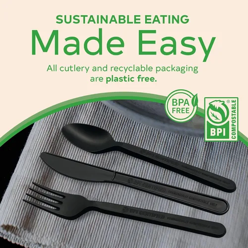 Miniatura 3 de Juego de cubiertos compostables, utensilios compostables a base de plantas, cubiertos compostables aptos para lavavajillas, cubiertos desechables