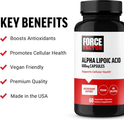 Miniatura 2 de Force Factor Cápsulas de ácido alfa lipoico de 600 mg, suplemento antioxidante, suplemento ALA para apoyo cardiovascular y salud celular, vegano