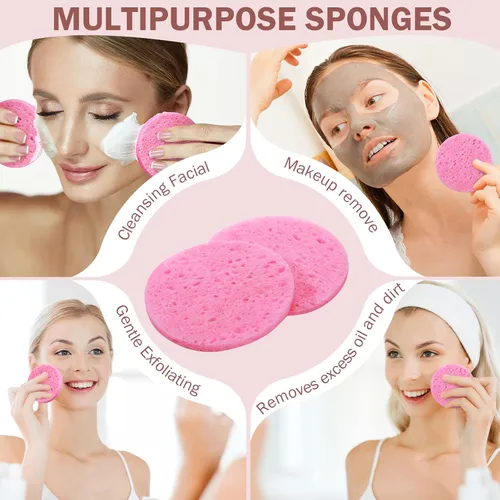 Miniatura 6 de 300 esponjas faciales comprimidas, esponjas faciales naturales para limpieza, almohadillas exfoliantes faciales desechables para esteticistas (rosa)