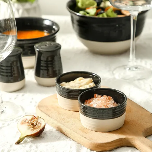 Miniatura 5 de Hasense Juego de 6 moldes de porcelana de 3 onzas, aptos para horno, color negro y gris ceniza, para creme brulee, souffle, inmersión y postres