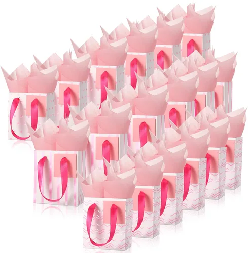 Miniatura 17 de Tenare - 24 pequeñas bolsas de regalo pequeñas de papel metálicas para fiestas, pequeñas con asas, papel de seda para joyas, envoltura de regalo