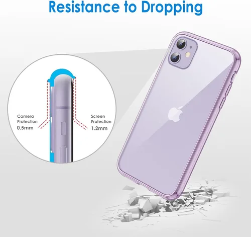 Miniatura 6 de JETech - Funda para iPhone 11 de 15,5 cm, cubierta a prueba de golpes sin amarillamiento, parte trasera transparente antiarañazos (morado)