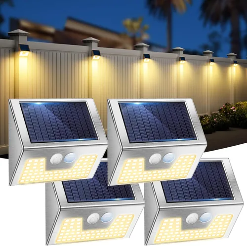 Miniatura 16 de vighep Paquete de 12 luces solares de movimiento para exteriores, luces impermeables para valla al aire libre, luces LED de pared blancas cálidas