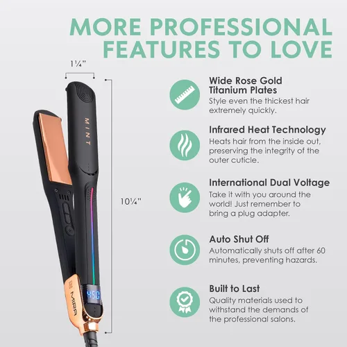 Miniatura 6 de Professional Series MIRA - Plancha plana de titanio para cabello grueso y fino, potente alisador de una sola pasada, alisador y rizador en uno