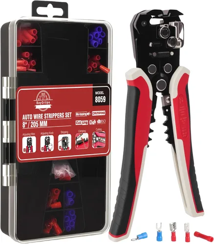 Juego de herramientas para pelacables de 201 piezas, herramienta automática autoajustable de 8 pulgadas para AWG 10-24, pelacables automático 3 en