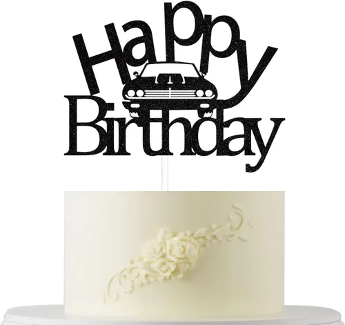 Decoración para pastel de cumpleaños de coche negro, decoraciones clásicas para fiestas de automóviles
