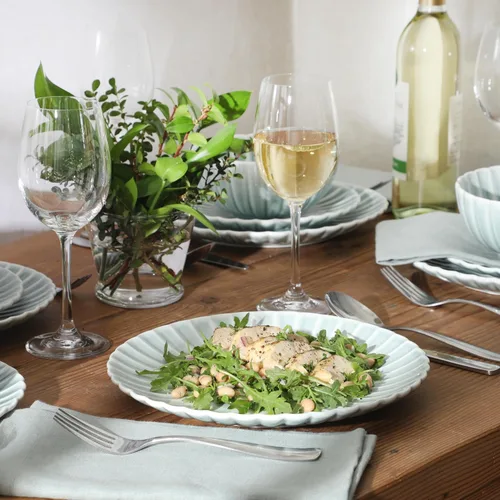 Miniatura 2 de Gibson Elite Peach Orchard 12-Piece New Bone China Dinnerware Set Service for 4, Embossed Fluted Plates and Bowls, Dishwasher and Microwave Safe