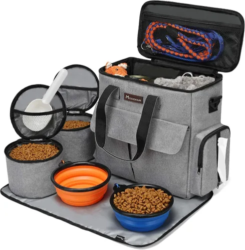 Miniatura 7 de Bolsa de viaje para perros Modoker, juego de viaje para mascotas para fin de semana para perros y gatos, organizador aprobado por aerolíneas